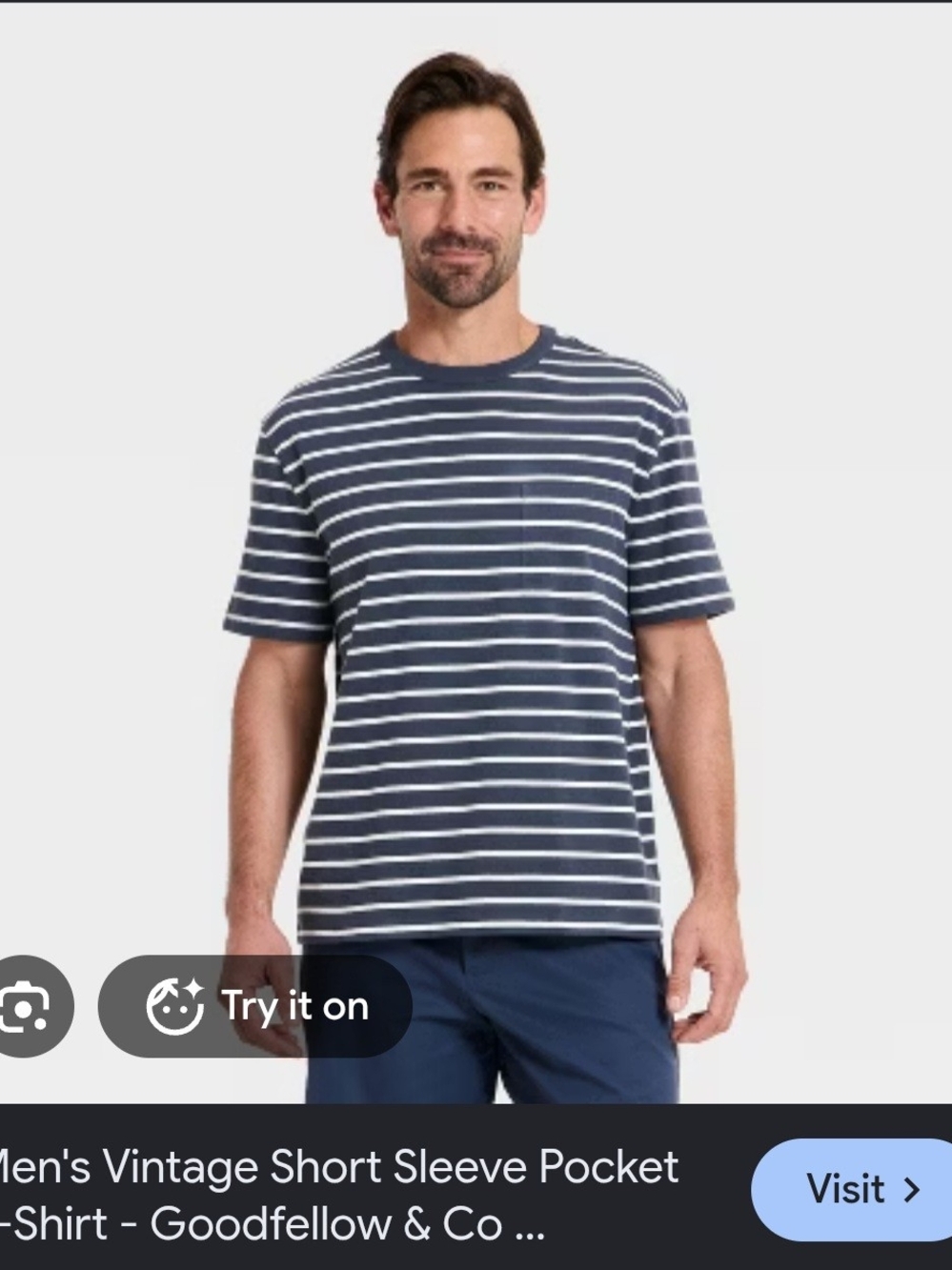 Goodfellow & Co Navy and White Striped Short Sleeve Pocket Tee